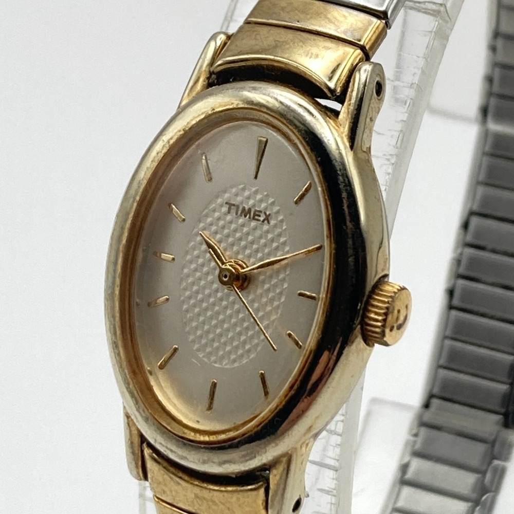 Timex Cavatina Watch Women 18mm Gold Silver Tone Stretch New Battery 6.5" 2002